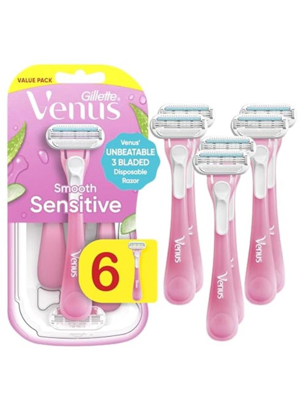 Gillette Venus Sensitive Disposable Razors for Women with Sensitive Skin, 6